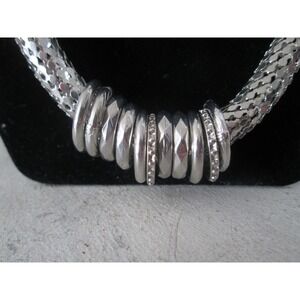 Unique‎ Coiled Mesh Snake Stainless Silver Metal with Rings Necklace Lightweight